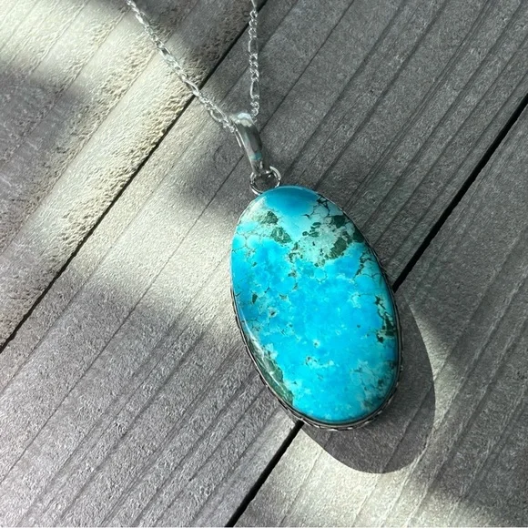 TURQUOISE Pendant Necklace Sterling Silver 925 Oval New - Picture 8 of 8